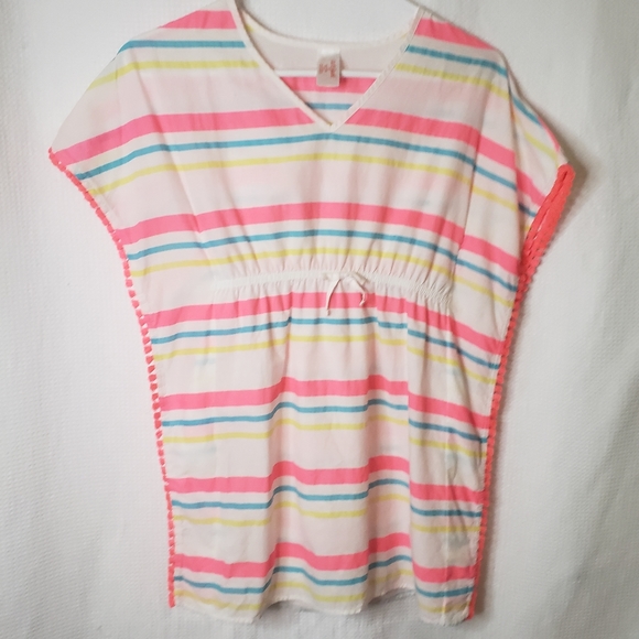 Cat & Jack Girls Med. 7/8 Striped Cotton Kaftan Beach Swim Coverup - Picture 1 of 4
